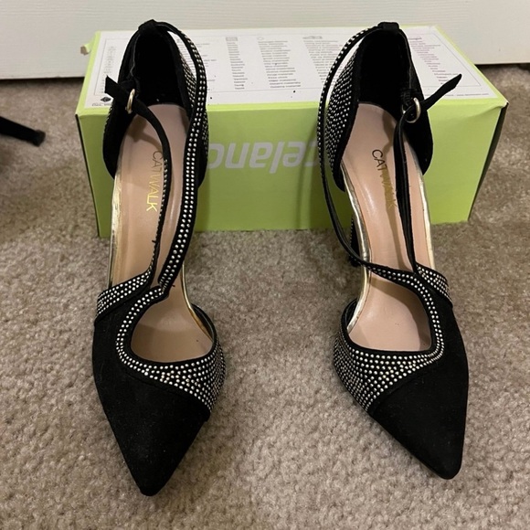 Black Mesh Detail Heels - Picture 1 of 5